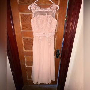 Elegant Lace Applique Blush Pink Prom Dress
